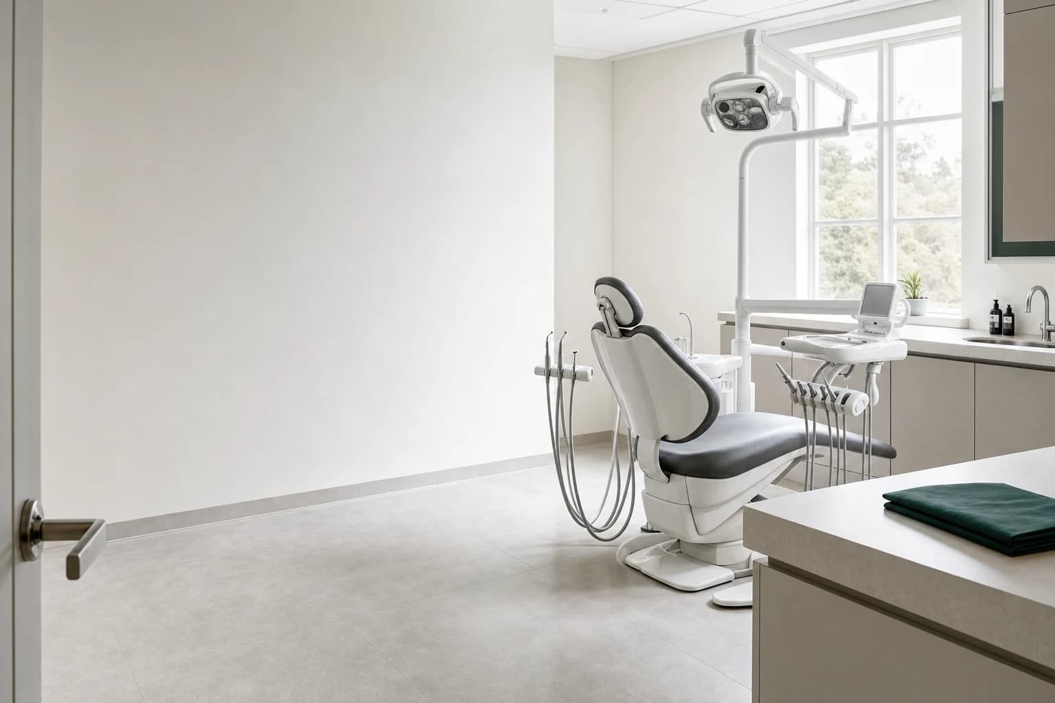 A bright, orderly dental operatory prepared for the day